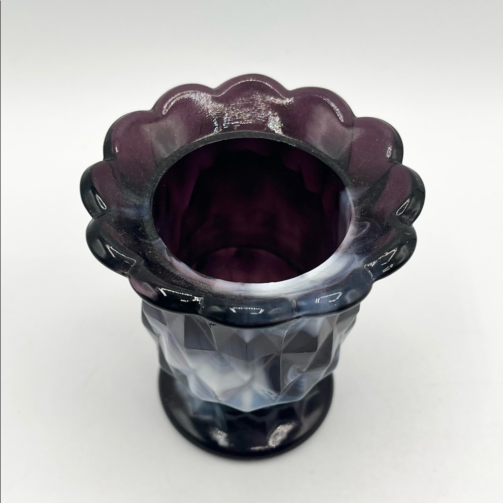 Vintage purple and white slag glass toothpick holder - Picture 3 of 4